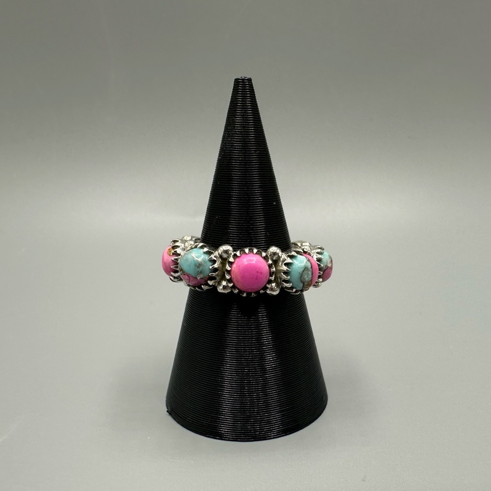 Cotton Candy Dahlia Turquoise Sterling Silver 925 Eternity Band Ring Handmade